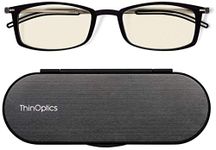 ThinOptics Computer Reading Glasses Rectangular Black Frames With Milano Magnetic Case - Blue Light Blocking - Unisex for Men & Women Thin Lightweight Compact Readers 1.50 Strength