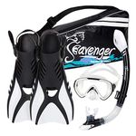 Seavenger Advanced Snorkeling Set with Panoramic Mask, Trek Fins, Dry Top Snorkel & Gear Bag (White, X-Small)