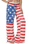 Sexymee Women's American Flag Floral Drawstring High Waist Wide Leg Pants