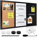 Navaris Combination Board Cork/Whiteboard/Chalkboard - 60 x 40 cm Magnetic Memo Notice Board with Frame - Includes Chalk, Push Pins, Marker, Magnets