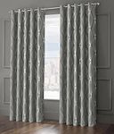 Velosso Total Blackout Ringtop Foil Printed Geometric Cubed Curtain Pair Thermal Insulated Eyelet Curtains for Bedroom Windows (Grey, W46 x L54)