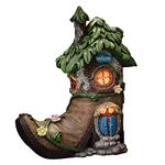 TERESA'S Collections Boot Fairy House Garden Statues with Solar Outdoor Light, Resin Fairy Garden Accessories Outdoor Green Lawn Ornaments Patio Yard Decor Gifts for Mom Mother Day, 8.5"