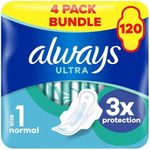 Always Ultra Sanitary Towels / Pads with Wings, Normal Size 1, Ultra Thin, 128 Towels (32 x 4 Packs), SUPER SAVING BOX, Odour Neutraliser, Super Absorbent Core