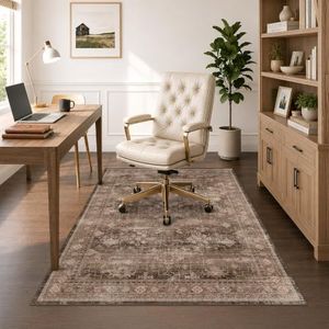 JTJ Desk Rug 60" x 72", Brown Boho Office Rug for Rolling Chairs, Washable