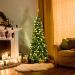 Multigot 4.5FT Pre-Lit Christmas Tree, Slim Artificial Xmas Green Tree with Warm LED Lights and Foldable Metal Stand, Traditional Holiday Decoration for Home Office Shop (4.5FT)