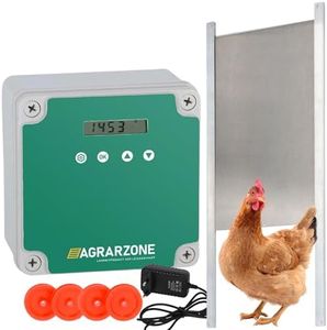 Agrarzone Porte de poulailler Automatique sans Trappe | avec minuterie et capteur de lumière | Fonctionne sur Secteur ou sur Piles | pour Un élevage de Poulets sécurisé