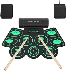 Batterie Électronique Drum Set, 9 Pads Batterie Électrique, Enceinte Intégré, Baguettes en Bois et Pédales, Roll Up Tambour pour Enfant Adulte Noël Anniversaire