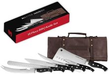 Master Maison 15-Piece Durable Professional Kitchen Knife Set - BBQ Knives, Chef Knives, Kitchen Knives - Honing Rod, Knife Sharpener, 6 Knife Sheaths, and Canvas Bag Carrying Case - Grill Accessories