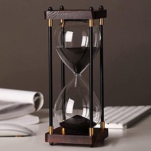JINYISI Sablier, sablier, sablier décoratif en bois, grand minuteur en lourglass 60 minutes, sablier noir pour bureau de chambre à coucher