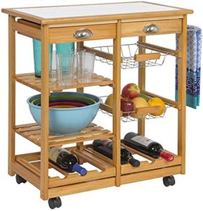 Best Choice Products Rolling Wood Kitchen Storage Cart Dining Trolley w/Drawers, Fruit Baskets, Wine Rack