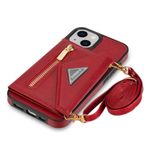 SZHAIYU Zipper Wallet Purse Compatible with iPhone 15 Plus Crossbody Case with Strap Women Credit Card Holder Lanyard 6.7'' Kickstand Flip Leather (Red, IP 15 Plus)