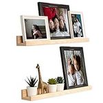 Rustic State Ted Wall Mount Narrow Picture Ledge Photo Frame Display - 24 Inch Wood Storage Shelf - Living Room Office Kitchen Bedroom Bathroom Décor - Set of 2 - Stainable Natural