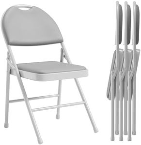 GarveeHome Folding Chairs Set of 4, Metal Foldable Chair with and Non-Slip Feet Pads, Pu Party Chairs for Indoors and Outdoors, Room, Dining Room, in 1 Box, Gray