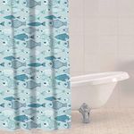 Sabichi PEVA Blue Shower Curtain - 180 x 180 cm (71 x 71 Inch) - Baby Fish Patterned - Multicolour Shower Curtain - Mould Resistant - Easy To Clean - BPA Free - Includes 12 Plastic Hooks