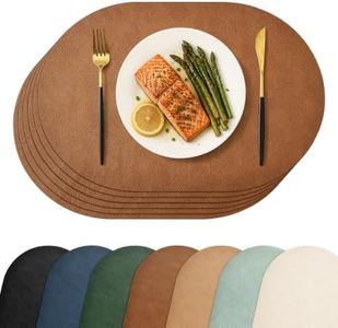 Homaxy Oval Faux Leather Placemats Set of 6, Reddish Brown