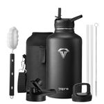 64 oz Insulated Water Bottle, Topre Half Gallon Vacuum Stainless Steel Sports Water Jug with 3 Lids & Brushes, BPA-Free Reusable Triple Walled Mug Canteen for Sports Outdoor Camping, Black