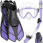 Ubekezele Snorkeling Gear for Adults Men Women,4 in 1 Snorkel Set with Panoramic View Diving Mask Anti-Fog Anti-Leak,Dry Top Snorkel,Fins and Travel Bag for Swimming,Snorkeling and Travel Diving