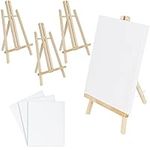 Belle Vous Small Wooden Tabletop Easel with Canvas Set (4 Pack) - W21.5 x H37cm / 8.46 x 14.57 inches - Mini Easel Tripod/A-Frame Display Stand for Canvas Acrylic/Oil Painting, Arts and Crafts