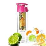 COCOSO Pink Fruit Infusing Water Bottle with Fruit Infuser and Flip Lid Lemon Juice Make Bottle- BPA Free (800 ml)