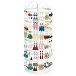 iDavosic.ly 6 Tier Metal Rotating Earring Holder Organizer, 264 Holes Earring Storage Display Tower Rack, Adjustable Earring Tree Organizer for Women Girl (White)