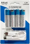 Coinrew High-Capacity AA Lithium-Ion Rechargeable Batteries - 2830mAh, 4255mWh, USB-C, 4-Pack with 4-in-1 Charging Cable - Long-Lasting Power for High-Drain Devices