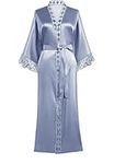 Y WJing Yi Jia Womens Long Kimono Robe Long Dressing Gown Silk Robes Satin Bathrobe Nightdress Long Style Morning Robe Lace Trim Kimonos Long Bridal Robe