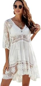 XiYee Vestido de Bikini Casual, Ropa de Playa Encaje Traje de Baño, Vestido de Playa, Blusa de Bikini Cover up, V-Cuello Camisa Suelto de Bikini Mujer, Ropa de Baño Playa Camisola (Blanco)