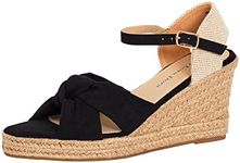 Womens Open Toe Wedge Sandals Espadrille Wedges Strappy Hessian Ankle Wrap Shoes Black UK 5