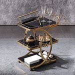 Rare Objects Bar Trolley for Home with Wheels and Handle 3 Tier Restaurant Mobile Cart for Serving Food Kitchen Trolley Organizer with Gold Finish (RO-BST002)