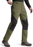 FREE SOLDIER Men's Fleece Lined Outdoor Cargo Hiking Pants Water Repellent Softshell Snow Ski Pants with Zipper Pockets(Army Green/Black 30W x 28L)