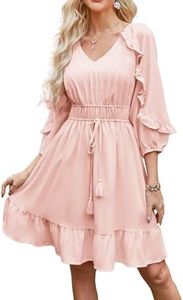 GRACE KARIN Abito estivo da donna, casual, maniche lunghe, scollo a V, linea ad A, con volant, rosa, M