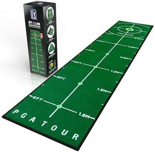 PGA Tour 8ft Deluxe Golf Putting Mat for Indoor Golf, Golf Mat with Training Guidelines, Full Size Hole Target, 6ft Putting Area, Green, Portable Carry Bag Included