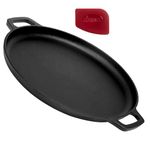 Cast Iron Pizza Pan/Round Griddle - 13.5"-Inch Flat Skillet - Great for Crepes and Frozen Pizza - Pre-Seasoned Comal for Tortillas - Dosa Tawa Roti - Baking, Stove, Oven, Grill, BBQ, Campfire Safe