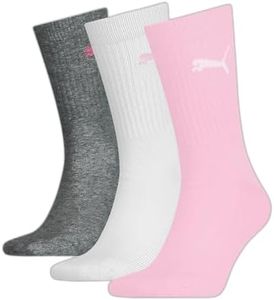 PUMA Mixte enfant Crew Chaussettes, rose-blanc-gris, 31-34 EU, lot de 3 paires