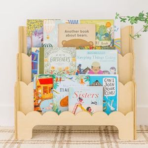 Fable Twig Toddler Bookshelf with Scalloped Shelves to Show Covers of Books - 3-Tier Montessori Kids Bookcase for Bedroom, Playroom, Nursery, or Classroom - Wooden Kid Book Shelf Rack for Floor