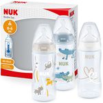 NUK First Choice+ Baby Bottles Set | 0-6 Months | Temperature Control | Anti Colic Vent | 300 ml | BPA-Free | Silicone Teat | 3 Count | Safari