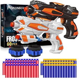 POKONBOY 2 Pack Blaster Guns Toy Guns for Boys Girls with 60 PCS Refill Soft Foam Darts 2 Wristbands for Kids Birthday Gifts Party Favors Hand Gun Toys for 6 7 8 Year Old Christmas