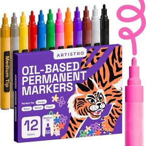ARTISTRO 12 Oil-Based Permanent Paint Markers - Assorted Sets of Fine and Medium Tip Markers for Wood, Rock, Fabric, Glass, Ceramic, Metal, Plastic, and More - Quick Dry, Waterproof, Permanent