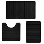 Bath Mats for Bathroom Set 3 Piece Memory Foam Bath Rugs Non-Slip Washable Bathroom Rugs,Absorbent Shaggy Rugs Super Soft U-Shaped Toilet Rug,Bathroom Carpets for Bathroom,Tub,Shower（Black）