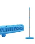 Lanhope Rubber Broom Sweeper Squeegee Edge with 50 inch Thicking Long Handle Carpet Rake Non Scratch Bristle, Outdoor Indoor Broom for Pet Dog Hair Carpet Hardwood Tile Windows Cleaning