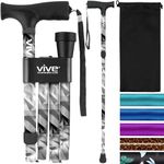Vive Folding Cane - Foldable Walking Cane for Men, Women - Fold-up, Collapsible, Lightweight, Adjustable, Portable Hand Walking Stick - Balancing Mobility Aid - Sleek, Comfortable T Handles