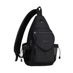 MOSISO Sling Backpack,Canvas Crossbody Hiking Daypack Bag with Anti-theft Pocket, Black