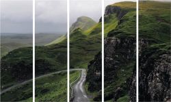 Inephos Multiple Frames Abstract Mountain Road Wall Painting (150cm X 76cm, multicolour)