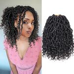 Xtrend 8 Packs River Boho Faux Locs Crochet Hair 14Strands/pack Wavy With Curly Hair Pre-looped Synthetic Bohemian Goddess Locs Crochet Braids Hair Extensions (1B 10Inch)