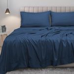 LINENWALAS 100% Cotton Percale Bedsheet with Pillow Covers | Soft, Cool & Crisp Hotel Quality Flat Sheet | Double Bed Size - 300 TC (90x100 Inches, Navy Blue)