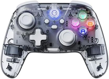 MOMEN 2.4G PC Gaming Controller Wireless with Hall Effect Joysticks & Triggers, PC Game Controller for Windows/Android/Steam Deck/iPhone/Switch, Bluetooth Gamepad with 8 RGB Colors/Turbo/programmable - Clear