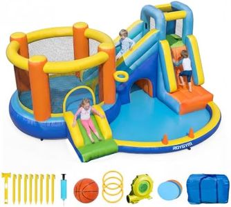 Bounce House, 8 in 1 Blow Up Kids Inflatable Bouncy House with Jumping Double Slide and 450W Blower, Kids Bouncehouse with Climbing Wall Basketball for Indoor Outdoor Backyard Summer Fun