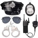 Beelittle Police Officer Role Play Kit Police Hat Handcuffs Walkie Talkies Policeman Badge Sunglasses Police Costume Accessories for Cop Swat FBI Halloween Party Dress up (C)