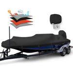 Solim Waterproof 1200D PU Boat Cover with Motor Cover, 20-22' Heavy Duty Marine Grade Trailerable Polyester Canvas, Fits 20-22ft Bass Boat, V-Hull, Runabout, Fishing Boat, Ski Boat with Straps, Black