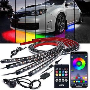 Car Underglow Kit, Xprite 4Pcs Car Underglow Neon Accent Strip Lights 8 Color 252 LEDs RGB Sound Music Function with APP & Remote Control Underbody Light Strips for Car SUV Truck w/6FT Extension Wire